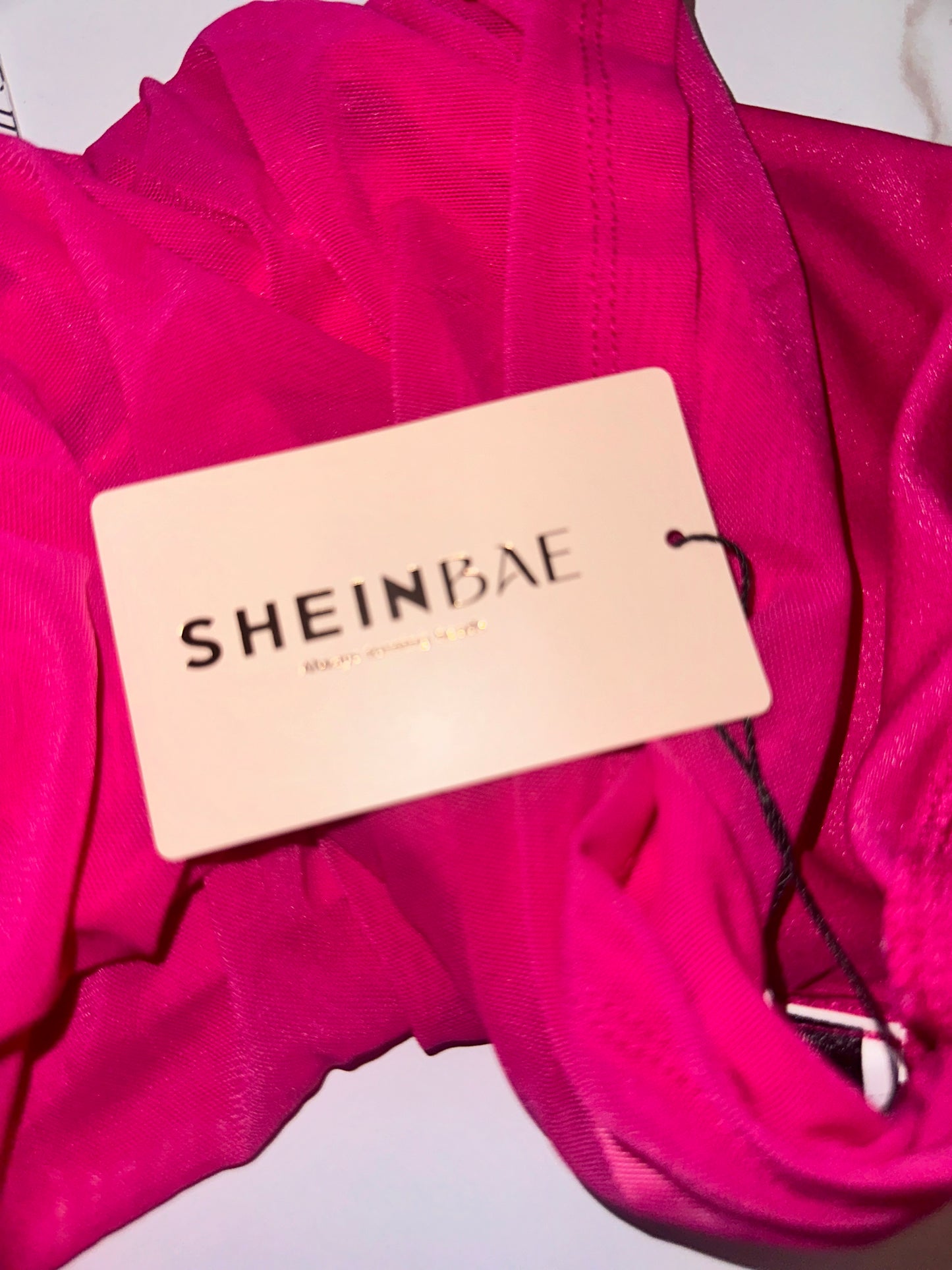 NWT SHEIN (XS) Brand New Hot Pink Sheer Scrunched Crop Top