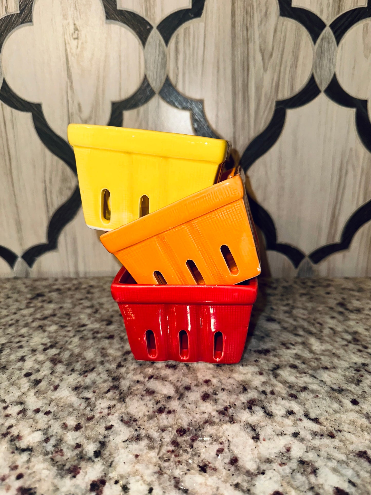 Colorful Ceramic 3 Piece Berry Basket for Fruit