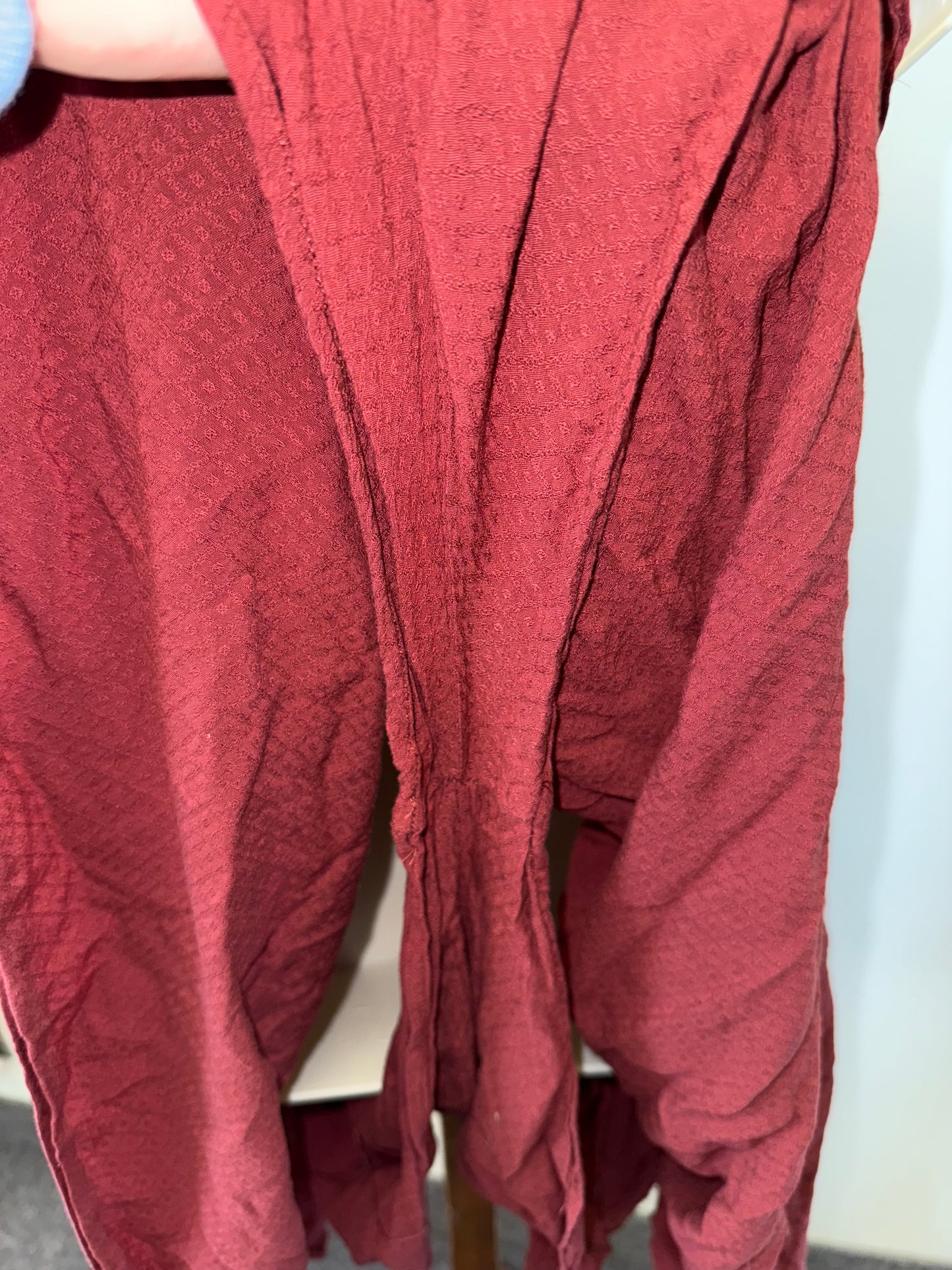 Free People (Medium) Maroon Flowy Romper with Tied Strap Shoulders