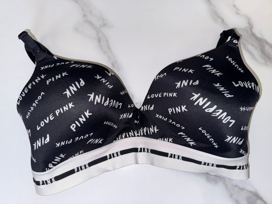 PINK Victoria's Secret (34D) Black & White Logo Pattern Wear Everywhere Bra
