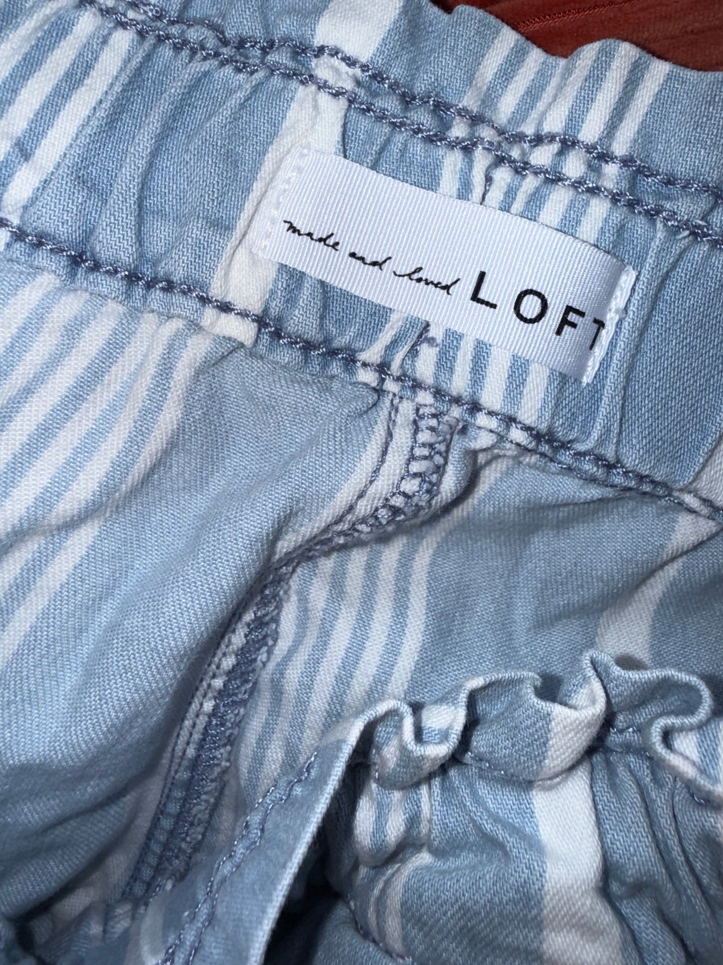 LOFT (XS) Blue and White Striped Drawstring Shorts