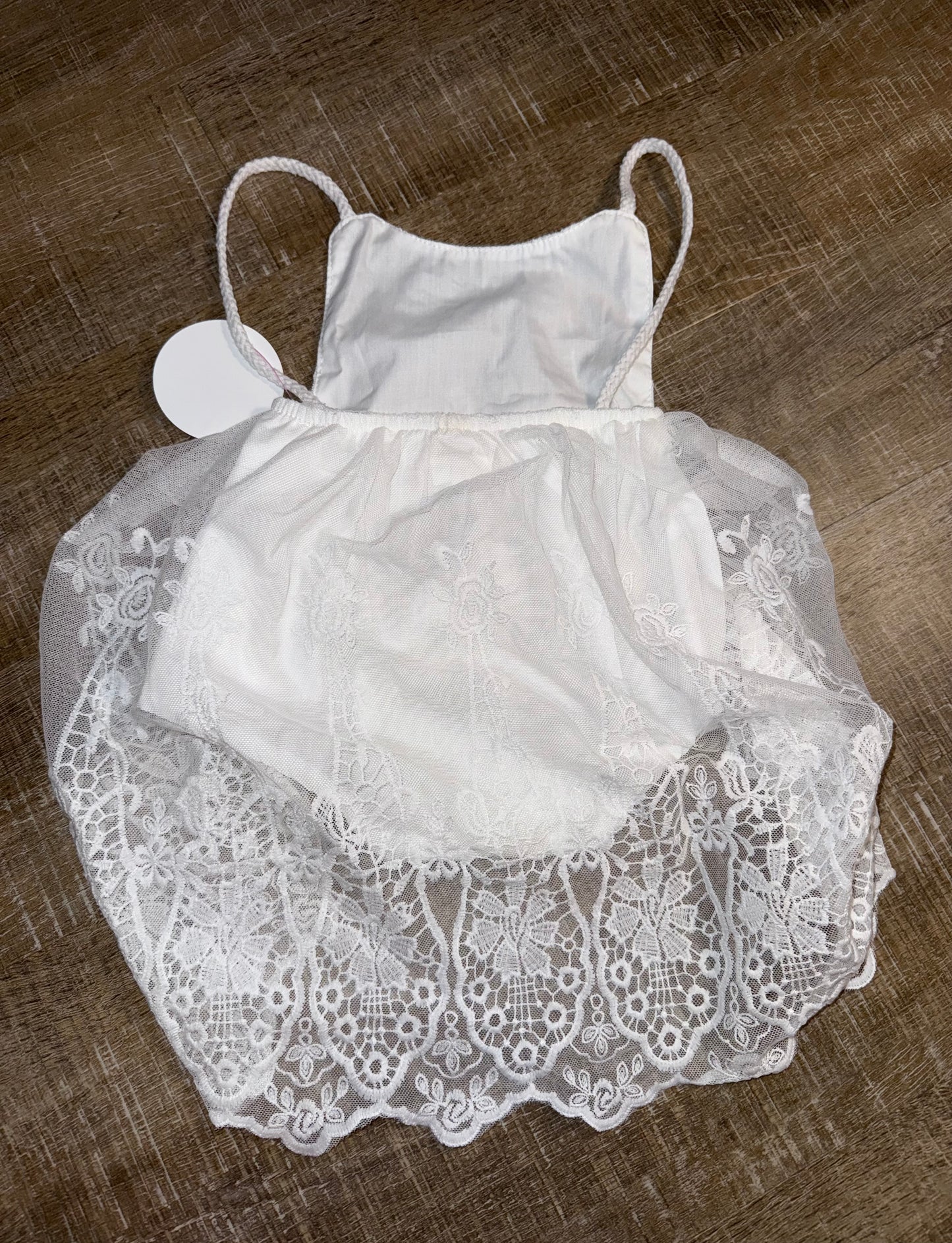 Kauri Angel (6-9 Months) Brand New White Onesie with Sheer Embroidered Skirt