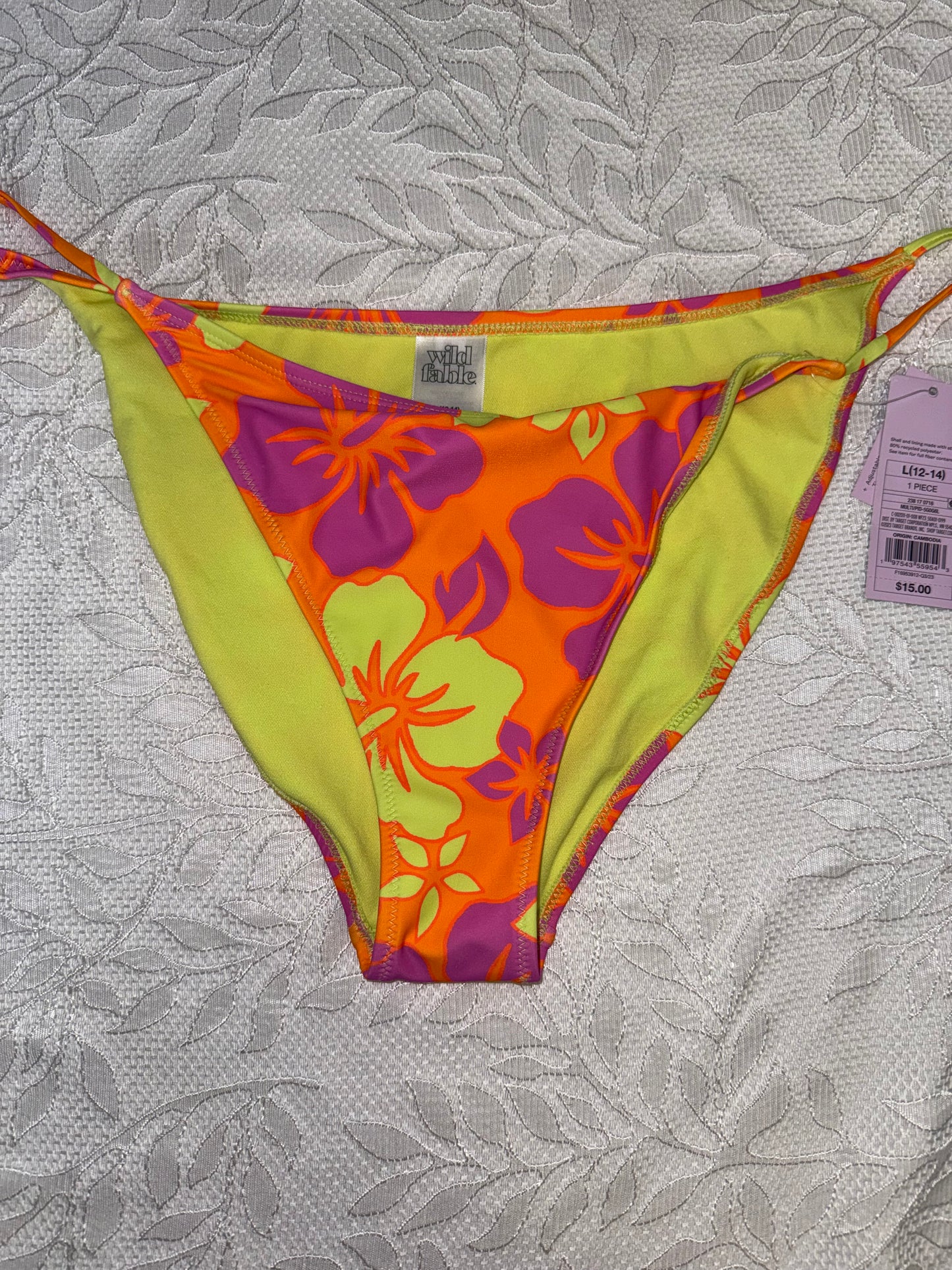 NWT Wild Fable (Large) Brand New Neon Floral Cheeky Swim Bikini Bottoms
