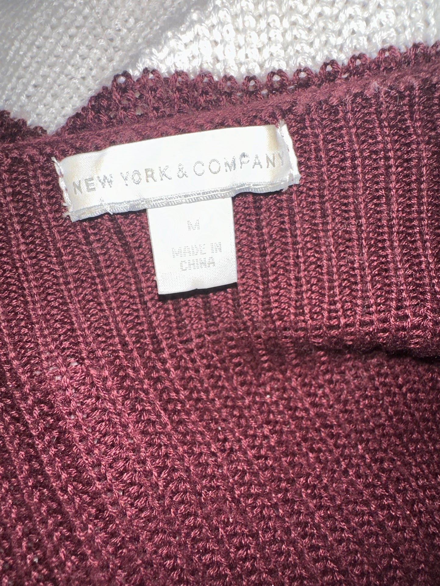 New York & Company (Small) Maroon/White Striped Cold Shoulder Striped Sweater