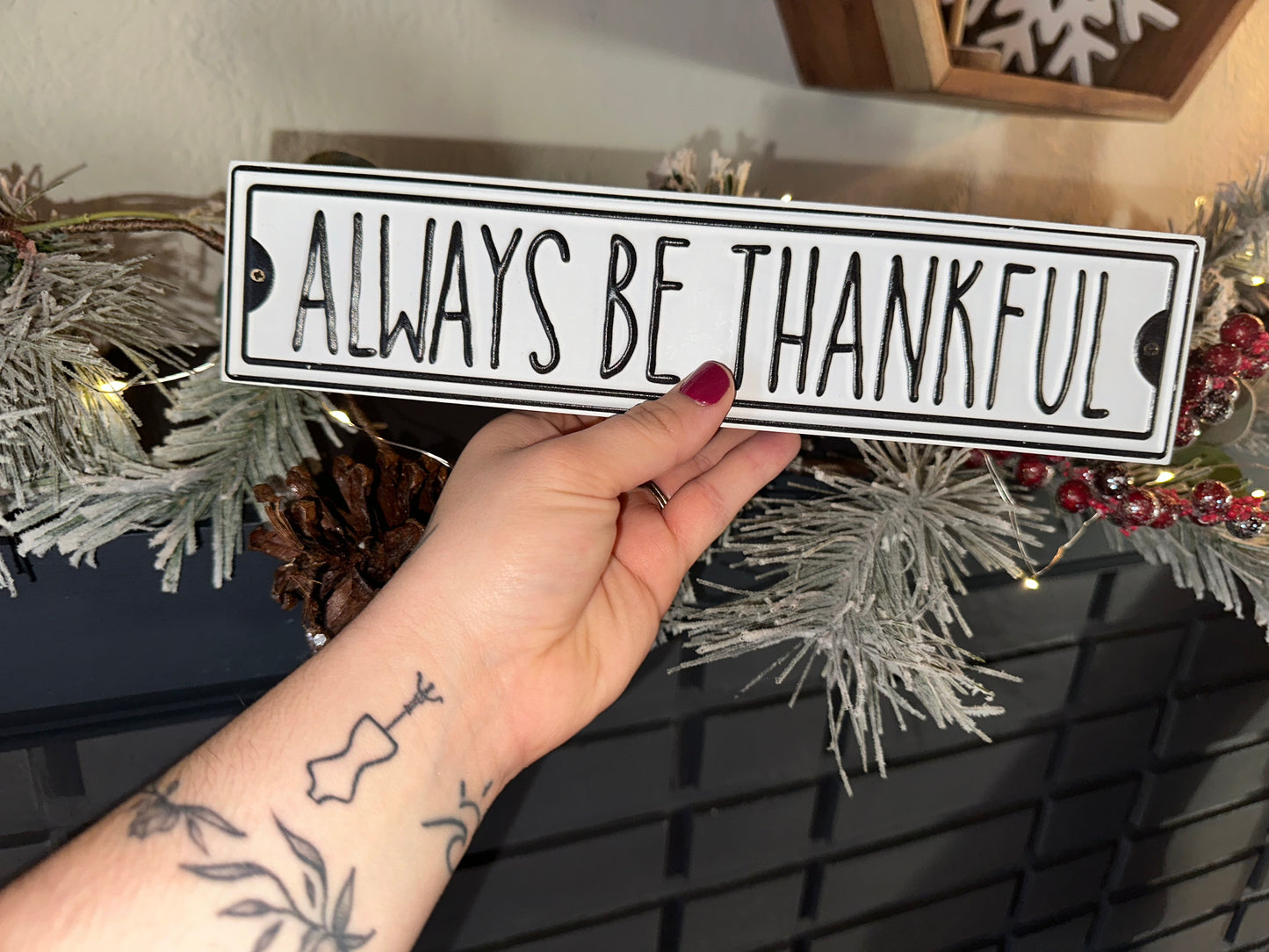 Collins Black and White Buffalo Plaid 'Always Be Thankful' Wooden Sign