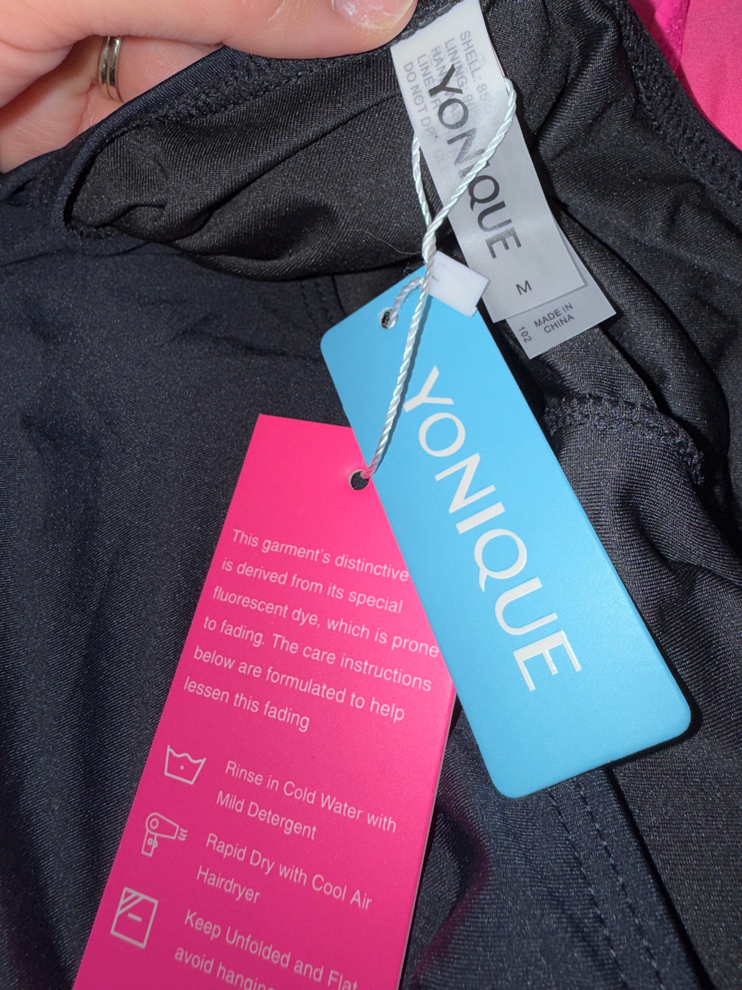 NWT Yonique (Medium) Brand New Black & Hot Pink One Piece Swimsuit w/ Cutout
