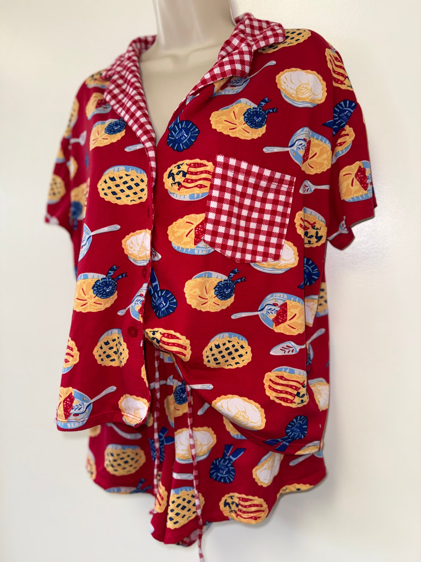 Celebrate Patriotic (Small) Red & Blue American Pie Pj Shorts & Button Up Set