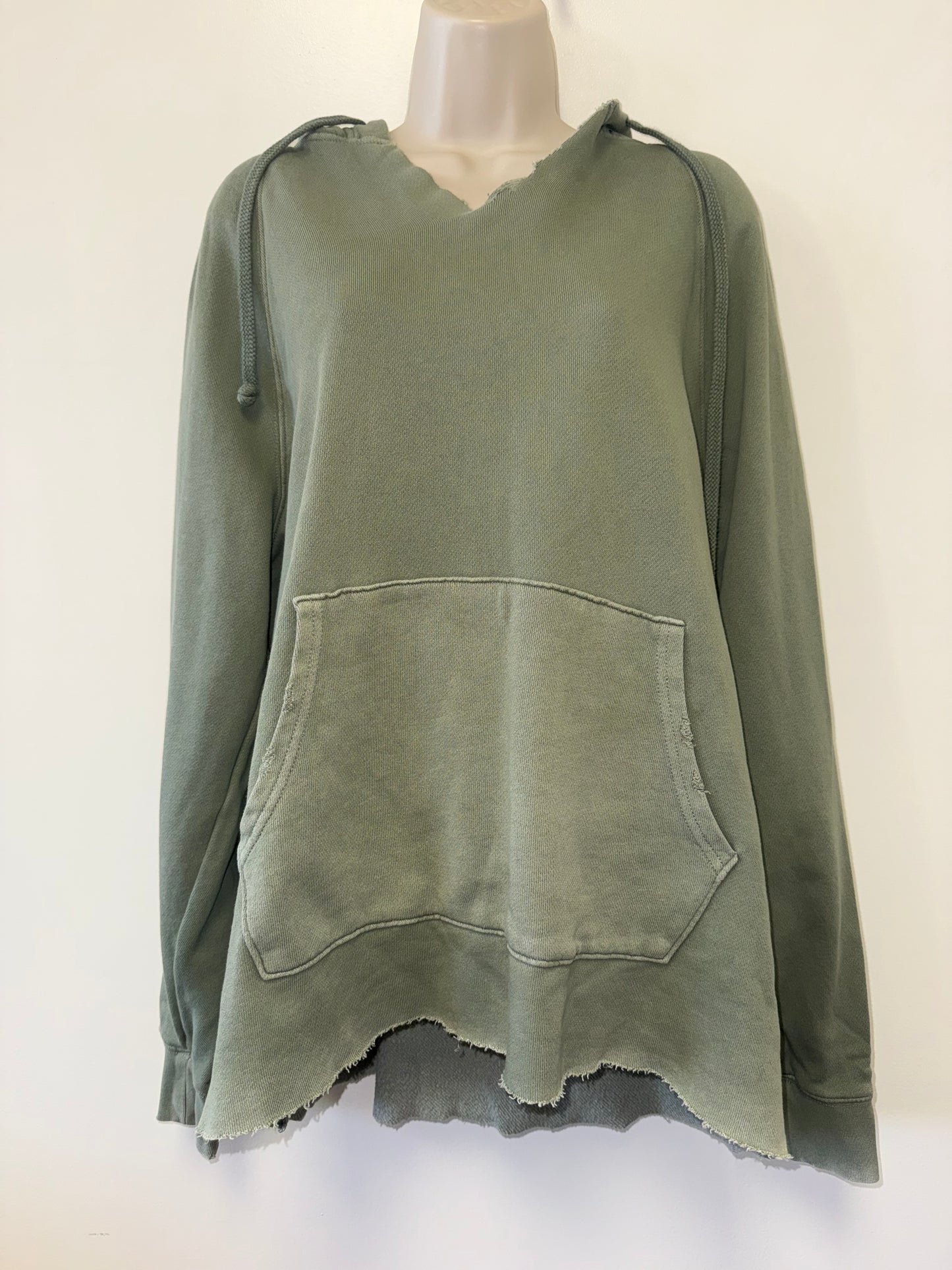 Aerie (Medium) Green Oversized Distressed V-Neck Hoodie