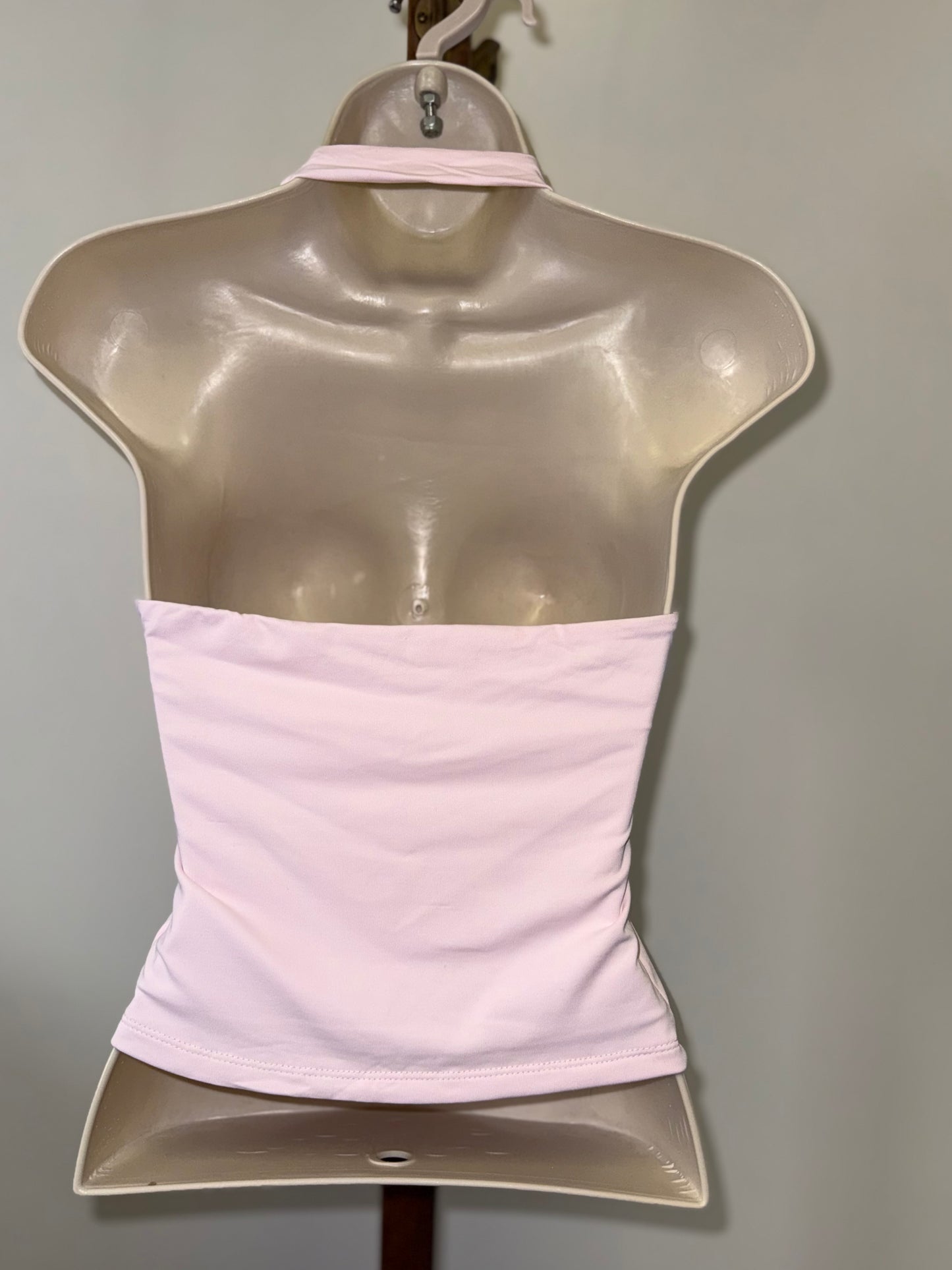 Pink Rose (Medium) Pink Luxy Contour Halter Neck Crop Top