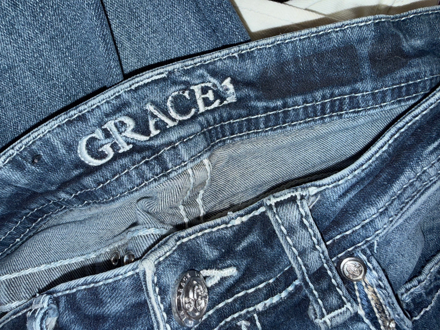 Grace (25) Denim Blue Jeans with Jeweled Pockets
