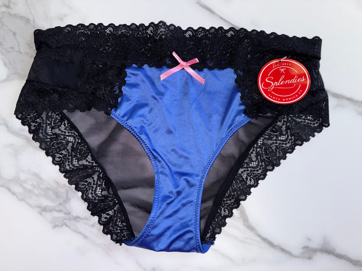 NWT Splendies (XL) Brand New Blue Undies with Black Lace