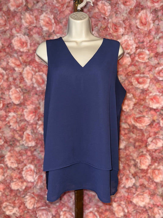 Michael Kors (Large) Navy Blue V-Neck Tank Top with Sheer Layer