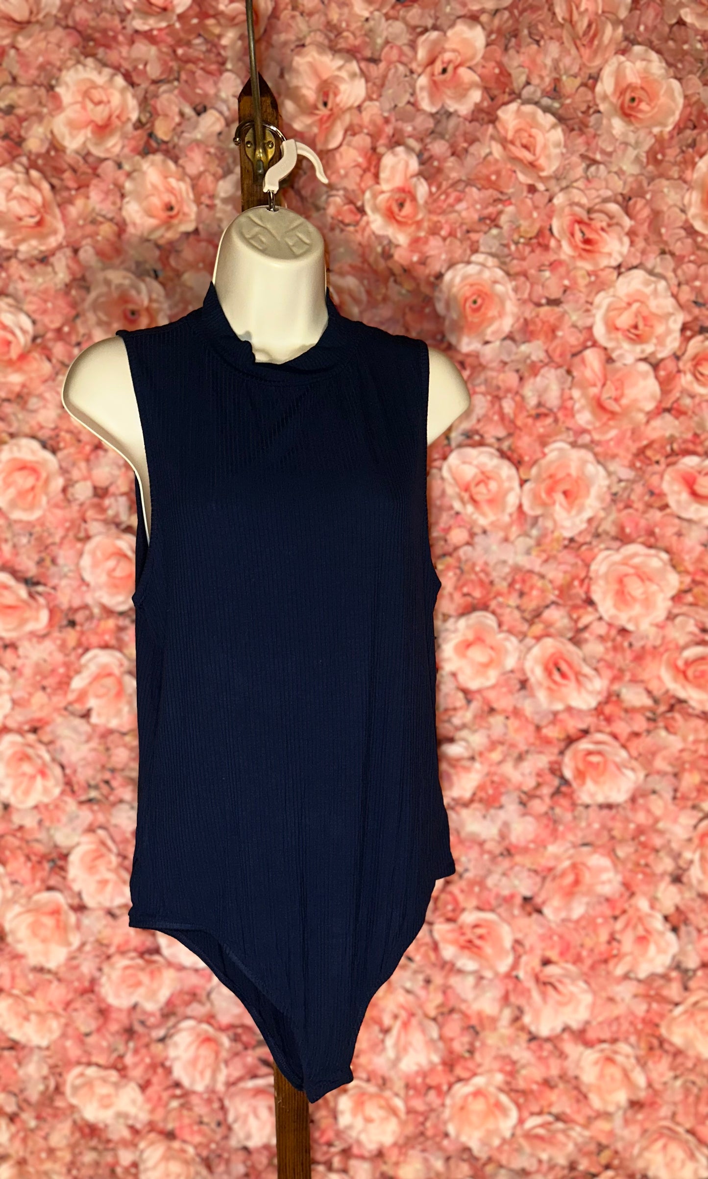 NWT Ambiance (2X) Brand New Blue Ribbed Sleeveless One Piece High Neck Bodysuit