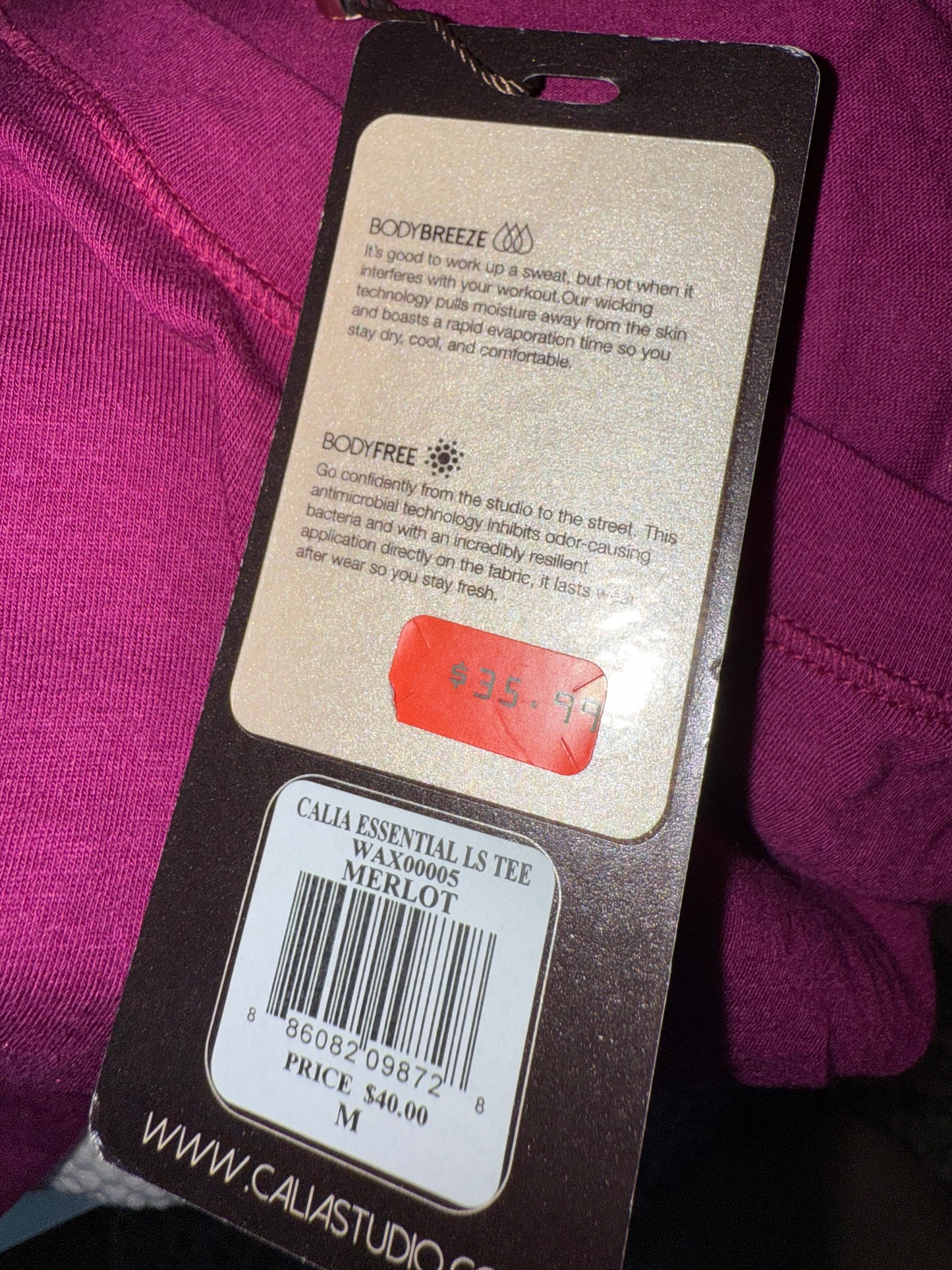 NWT CALIA by Carrie Underwood (M) Brand New Purple Essentials Long Sleeve Tee