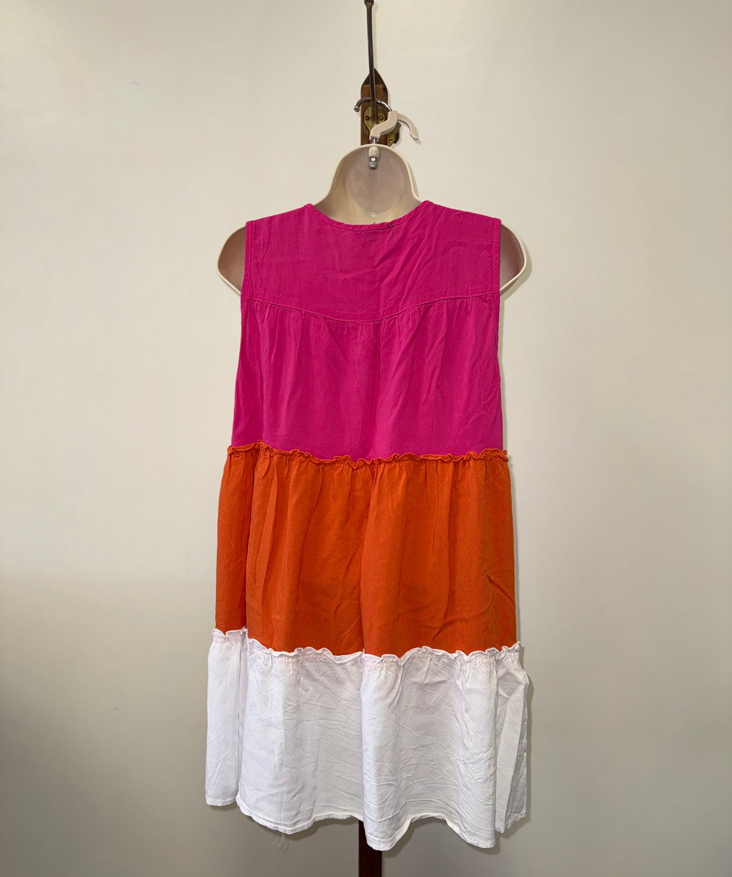 Robert Louis (Large) Colorblock Ruffle Midi V-Neck Dress