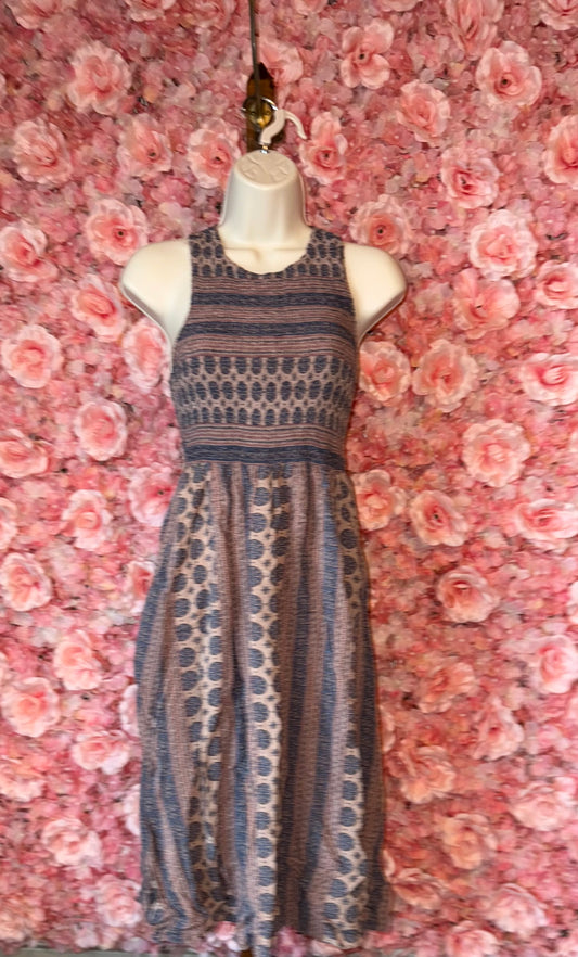 Bleuh Ciel (Medium) Blush/Navy Blue Pattern Midi Dress