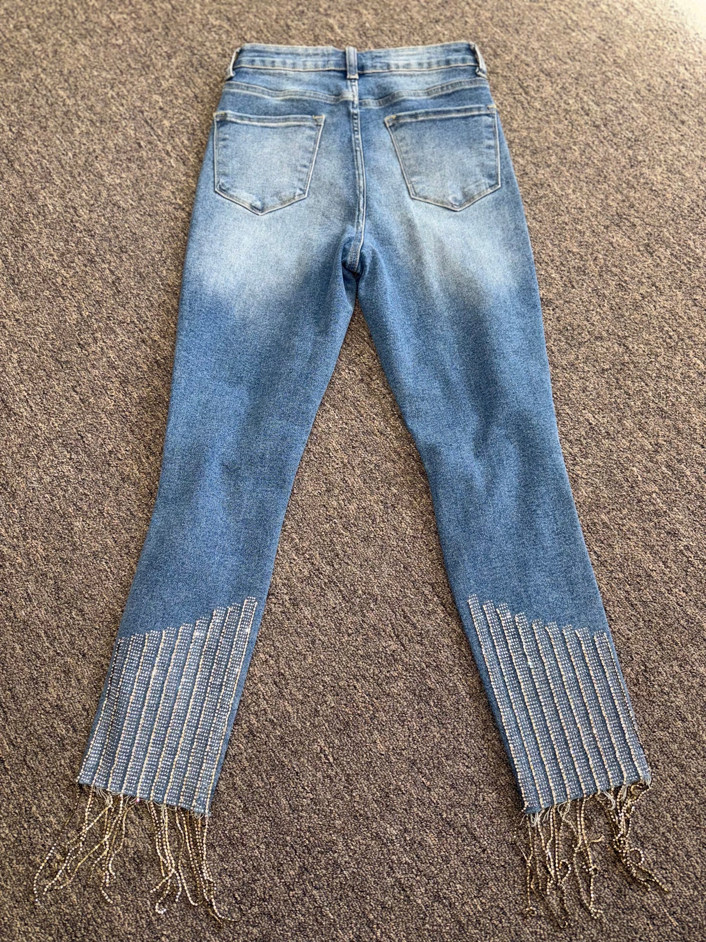 Akira (11) Distressed High Rise Denim Jeans with Jeweled Bottoms