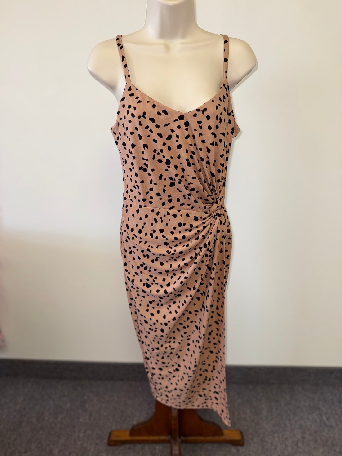 Nine Britton (Small) Neutral Cheetah Print Maxi Dress with Twist Front Detail