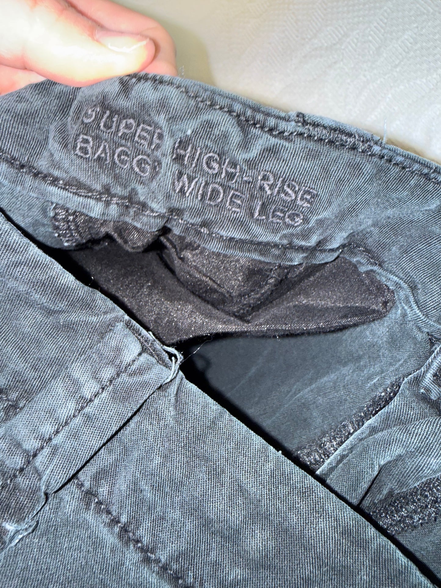 American Eagle (00) Dark Grey Super High Rise Baggy Cargo Pants with Stretch
