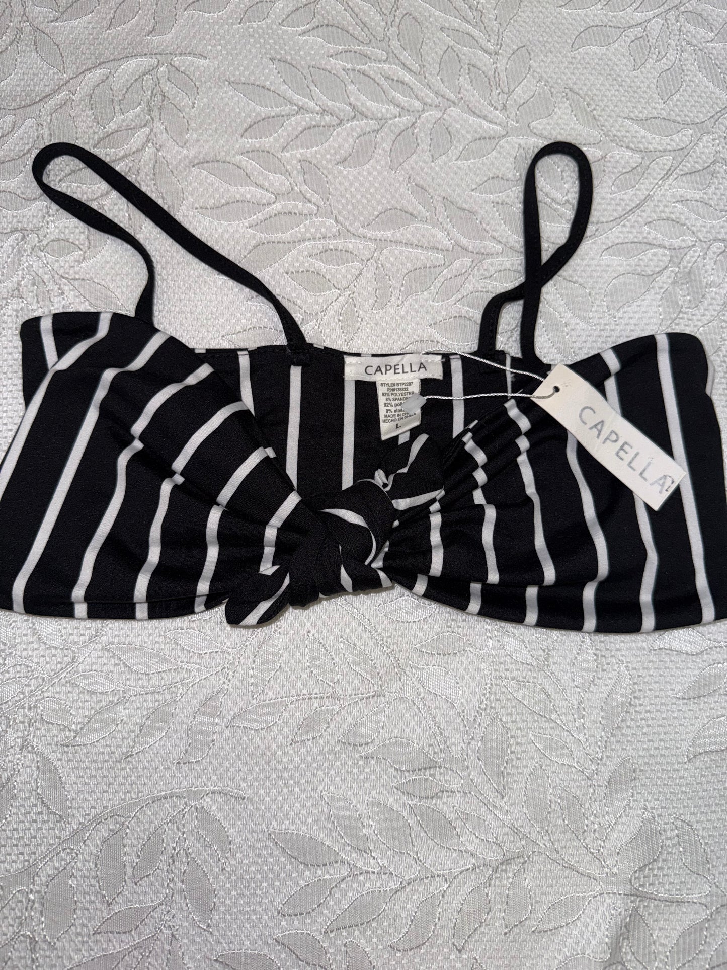 NWT Capella (Large) Brand New Black & White Striped Cropped Tank Top