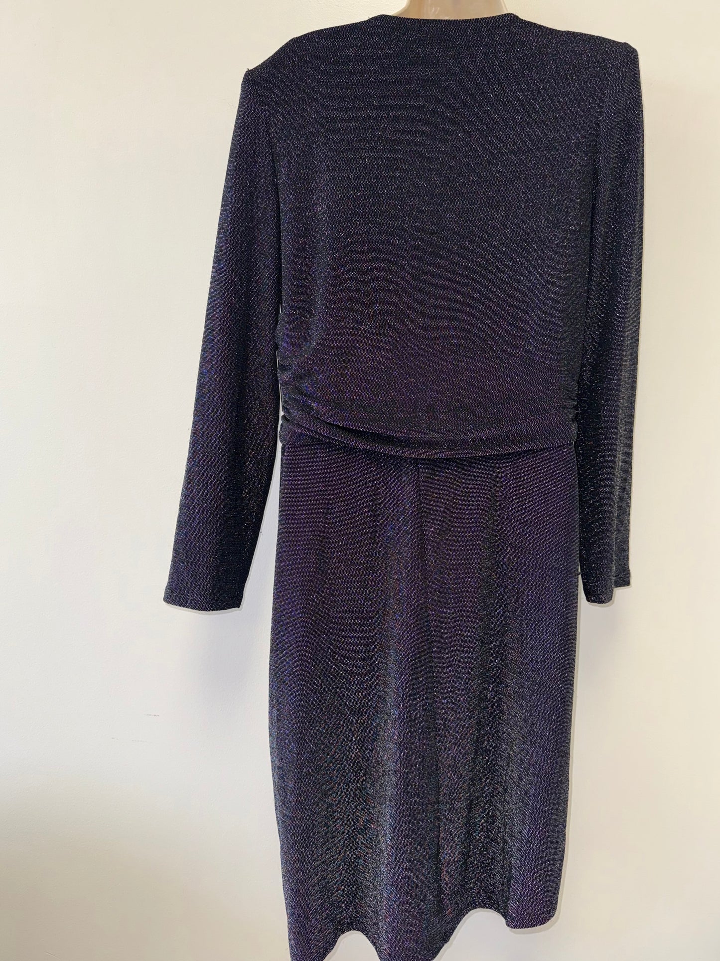 NWT Express (Large) Brand New Black Shimmer Deep V-Neck Long Sleeve Dress
