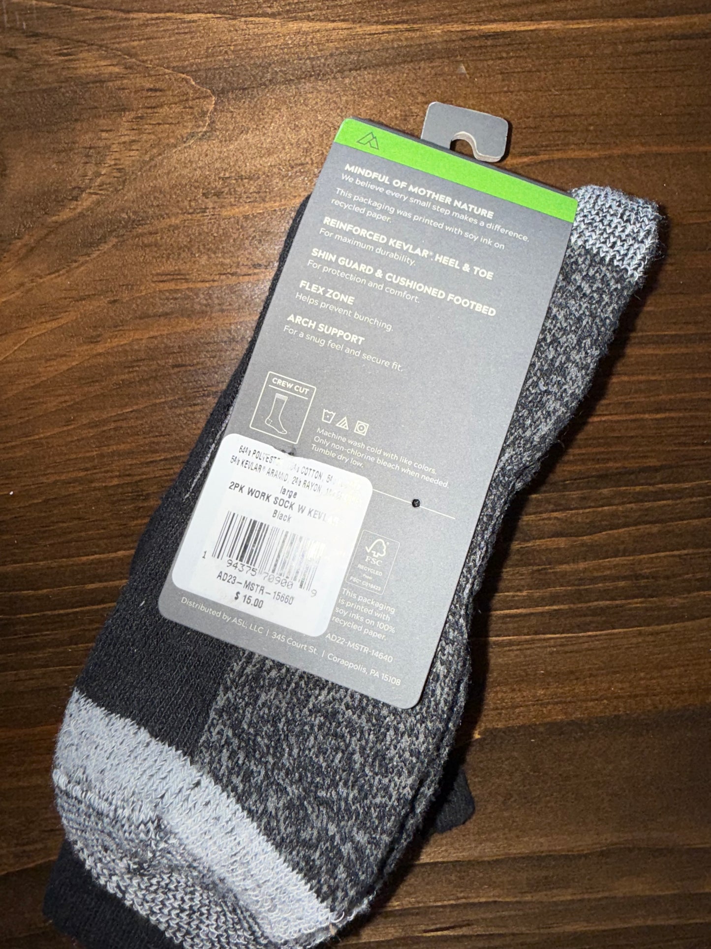 NWT Alpine (Large) Brand New Black//Grey 2 Pack Work Socks with Kevlar