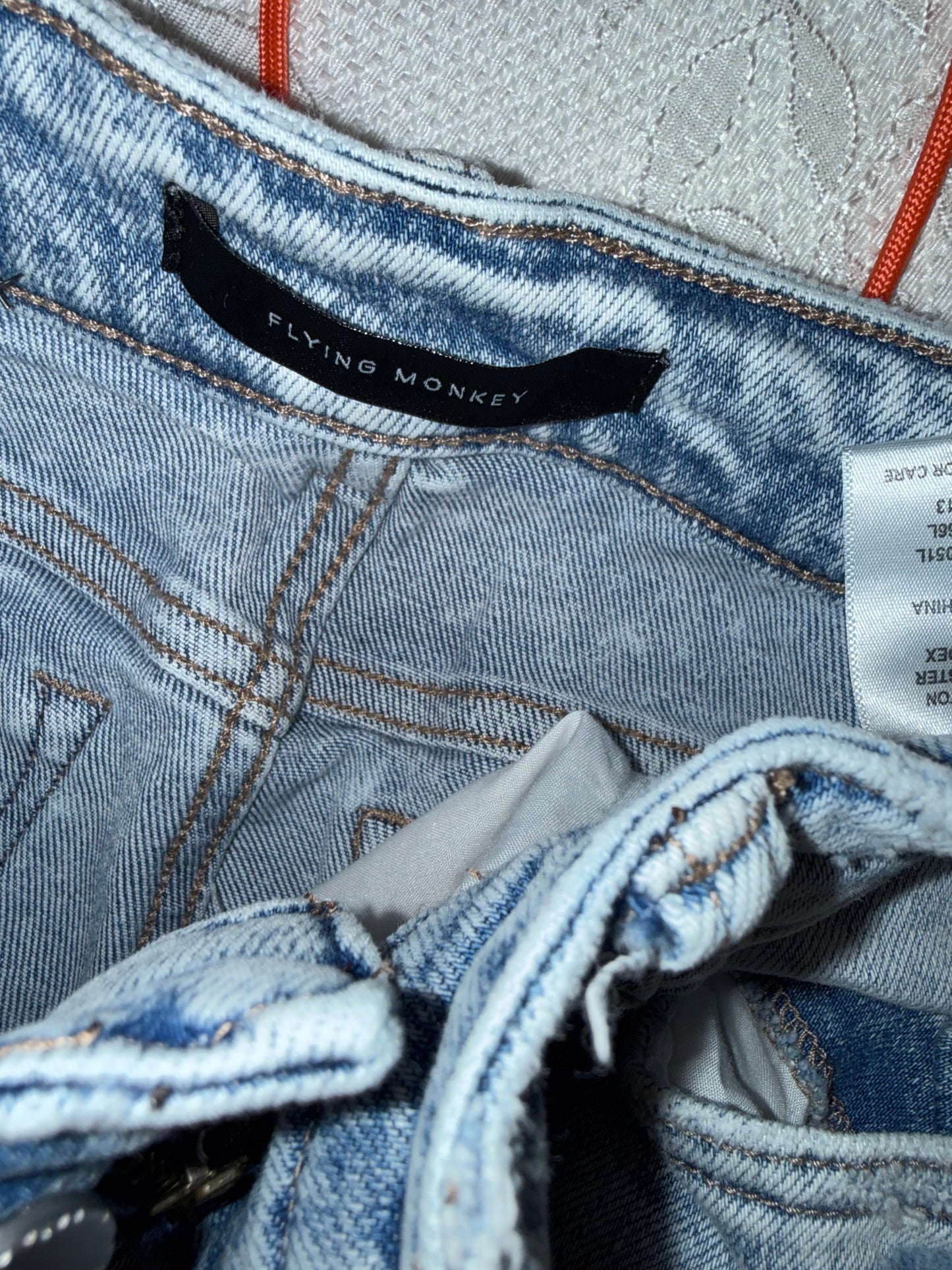 Flying Monkey (24) Distressed High Rise Flare Washed Blue Denim Jeans
