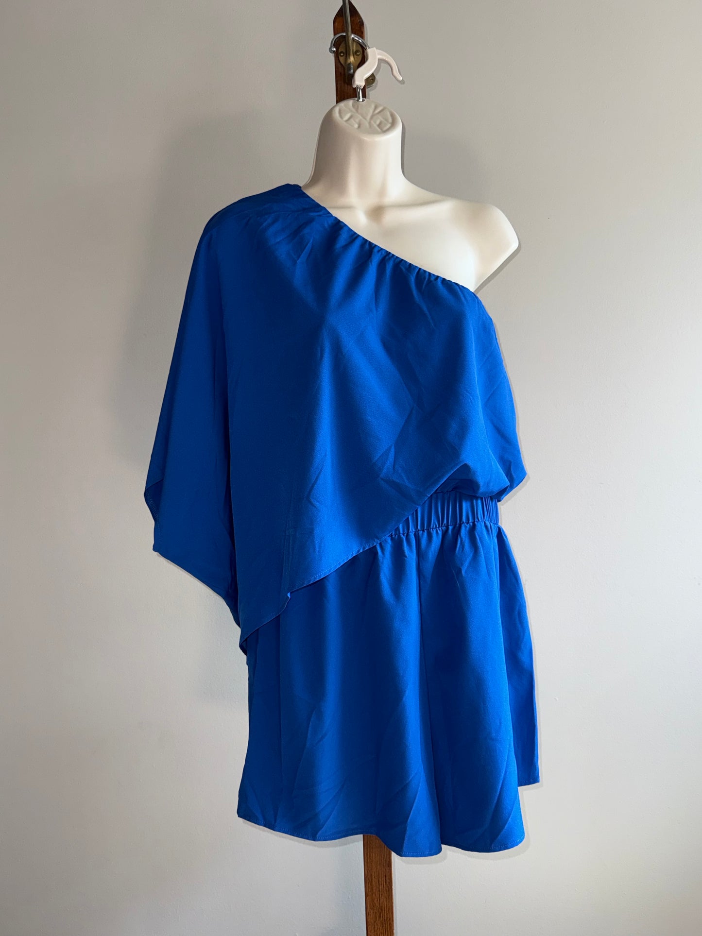(Medium) Dark Blue One Sleeve Shoulder Romper
