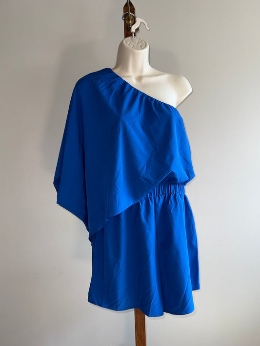 (Medium) Dark Blue One Sleeve Shoulder Romper