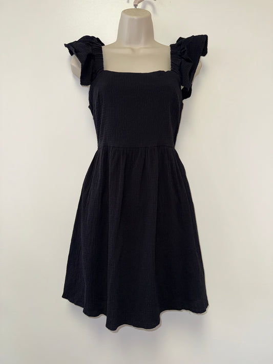 Mi Ami (Small) Black Ruffled Sleeve Tied Open Back Midi Dress