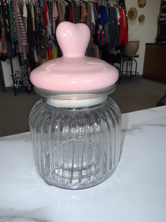 Glass Jar with Pink Heart Lid