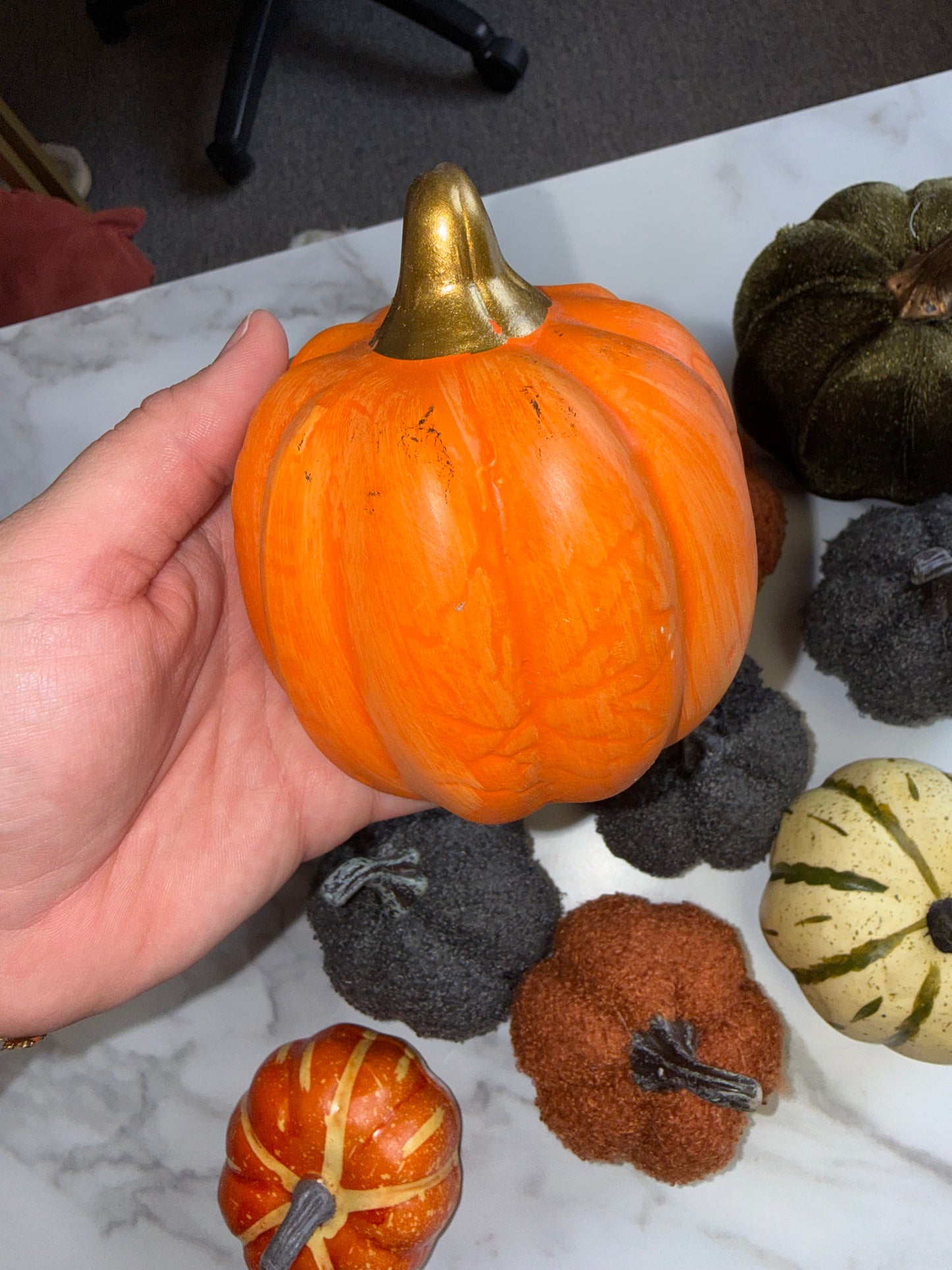 12 Piece Fall Decorative Pumpkin Assortment - Orange, Gray, Green, Cream