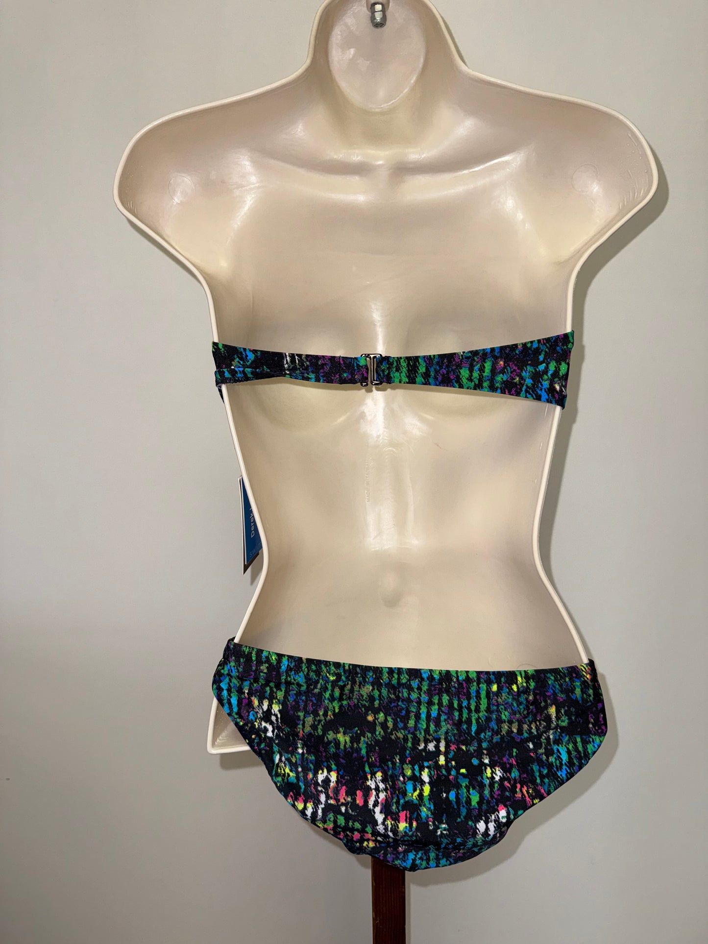 NWT Derek Lam (XS) Brand New Black w Colorful Pattern One Piece Cut Out Swimsuit