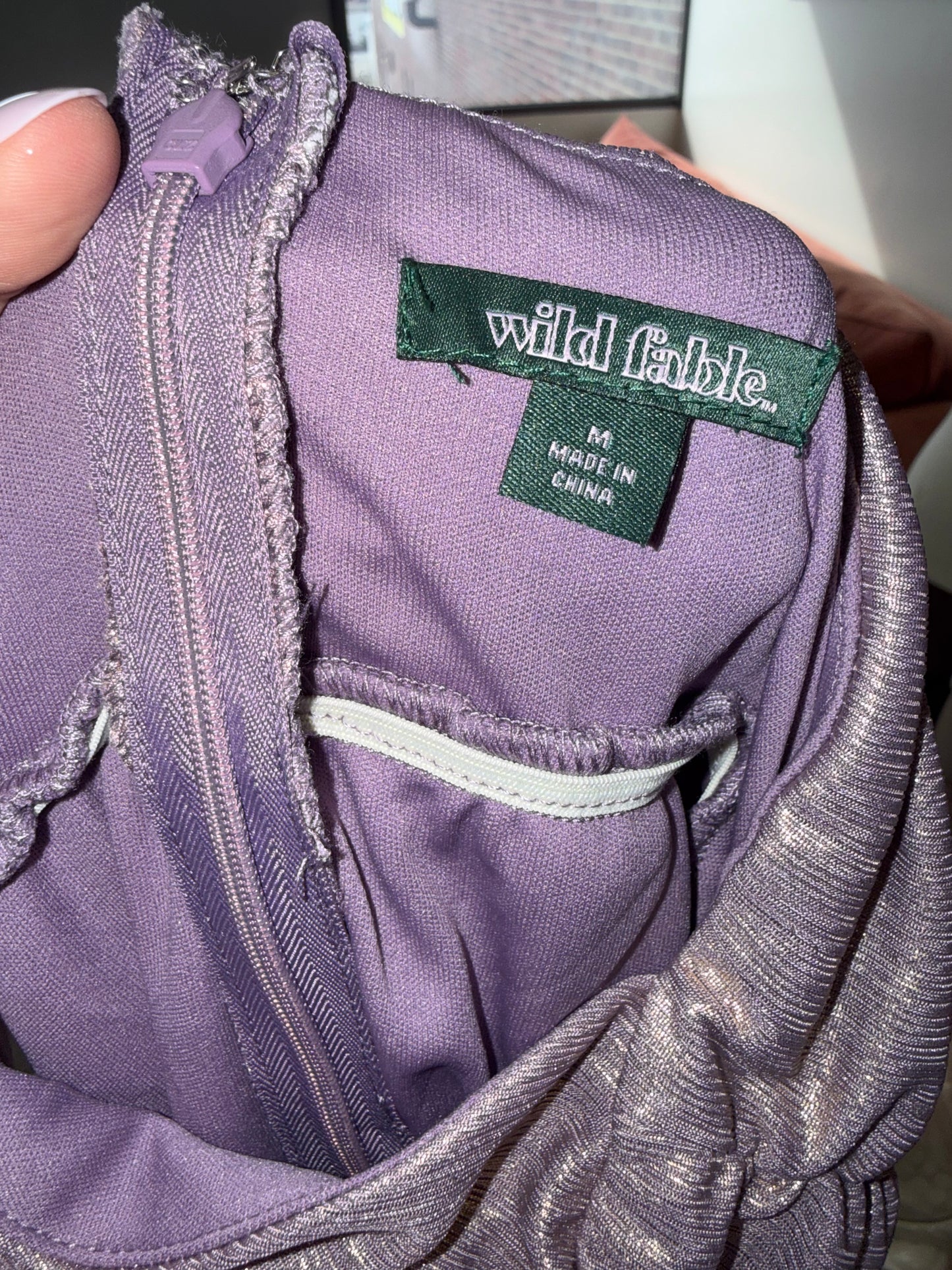 Wild Fable (Medium) Purple Metallic V-Neck Halter Neck Midi Dress W/ Open Back