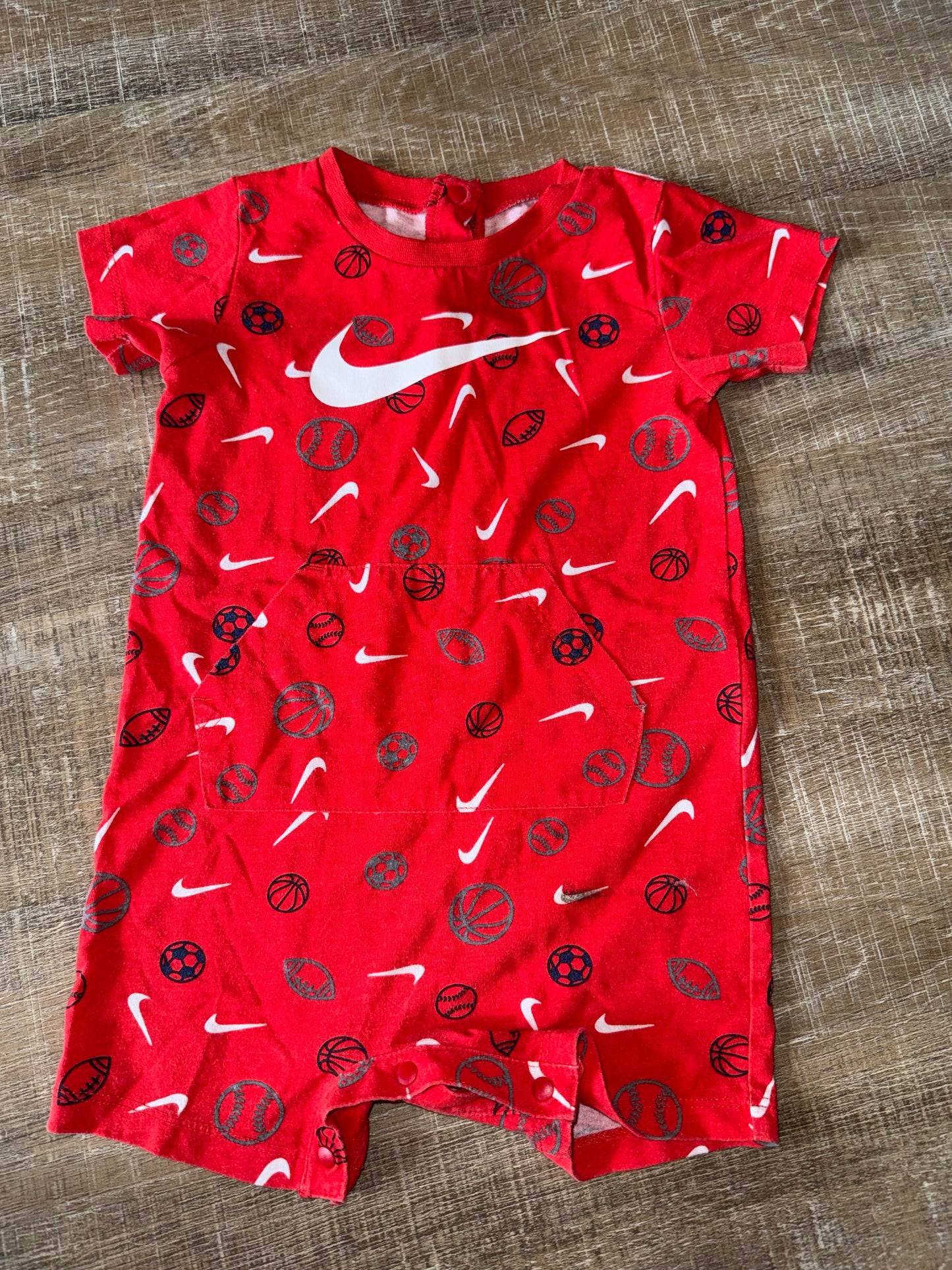 Nike (18M) Red Nike Sport Pattern Onesie Shorts with Front Pocket