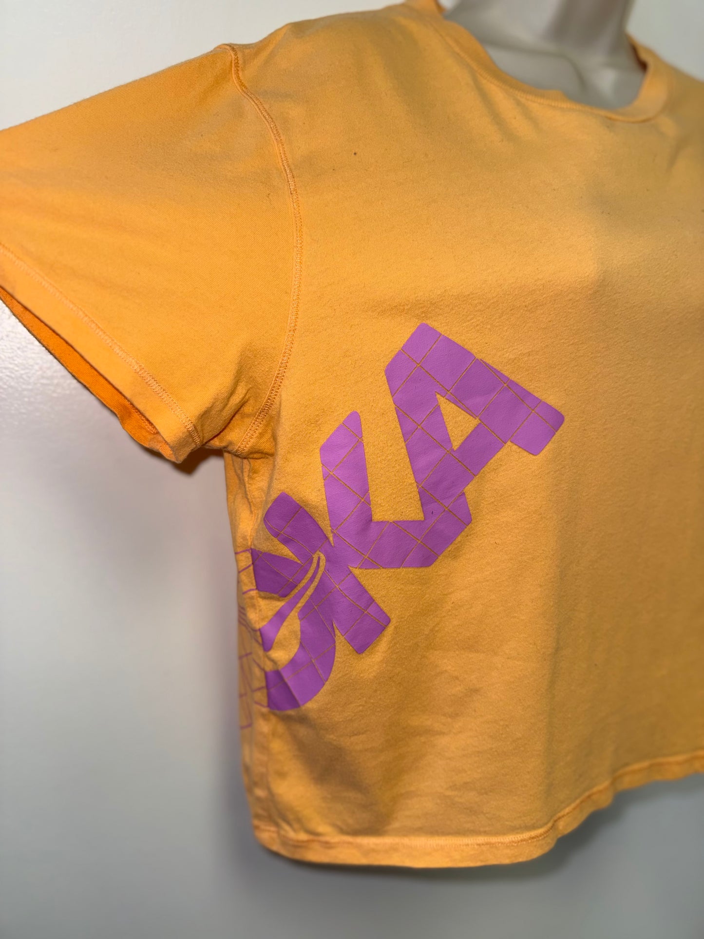 Hoka One (Medium) Orange Cropped T-Shirt with Pink Logo Side