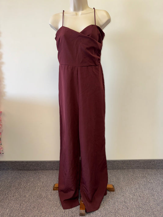 Sadie & Sage (Small) Maroon One Piece Wide Leg Jumpsuit with Criss Cross Front