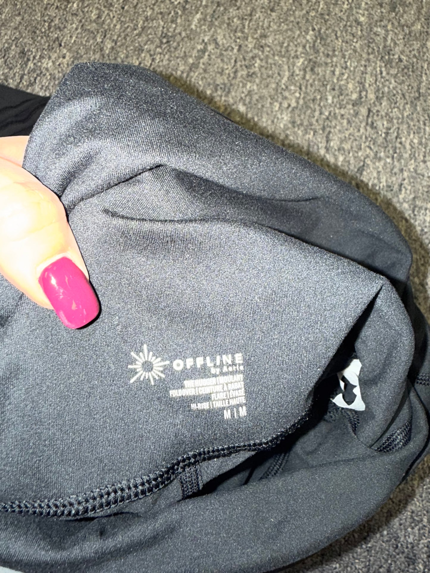 aerie (Medium) Black Foldover Hugger High Rise Flare Leggings with Pockets