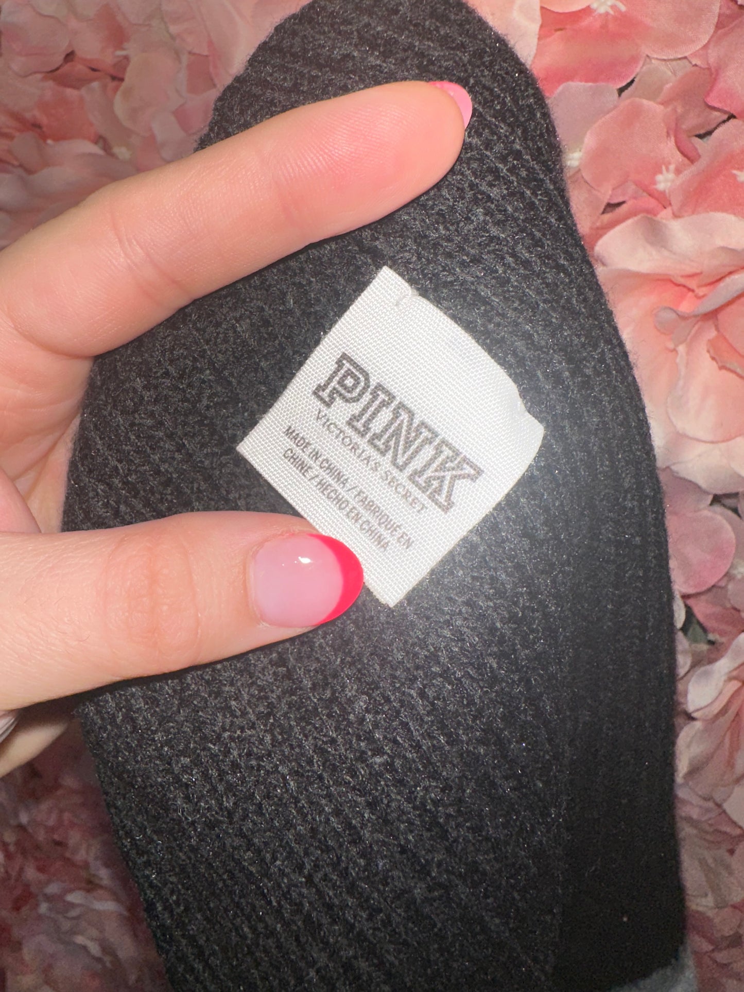 PINK Victoria's Secret (OS) Black/Grey Reversible Knit Winter Hat