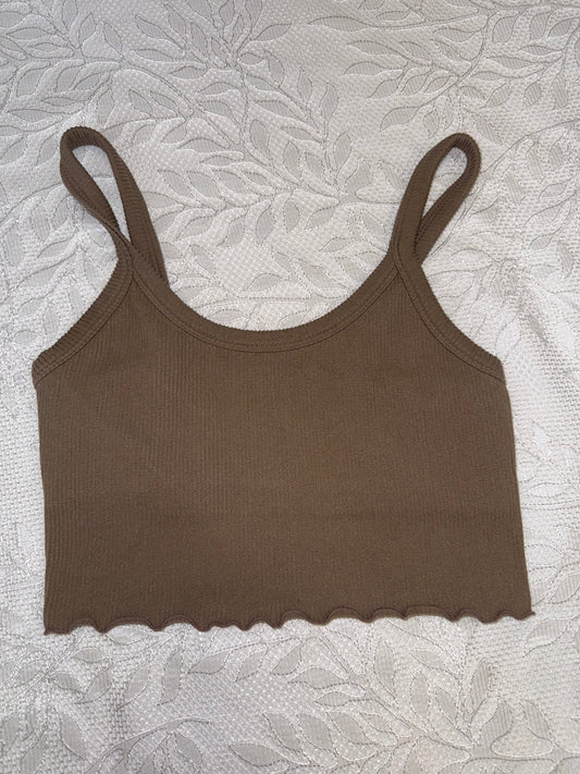 Forever 21 (Small) Tan Ribbed Cropped Tank