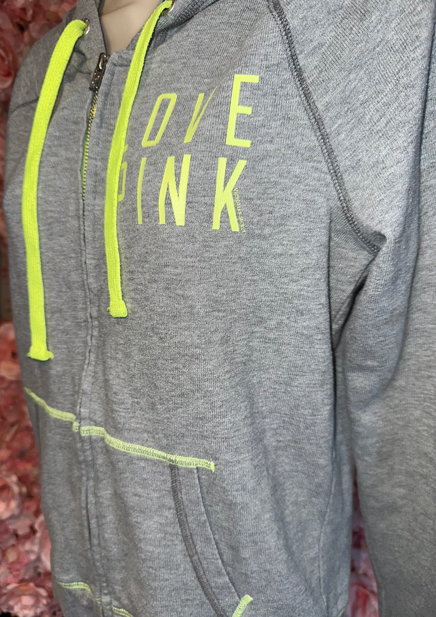 PINK Victoria's Secret (Small) Grey//Lime Green Zip Up Sweatshirt