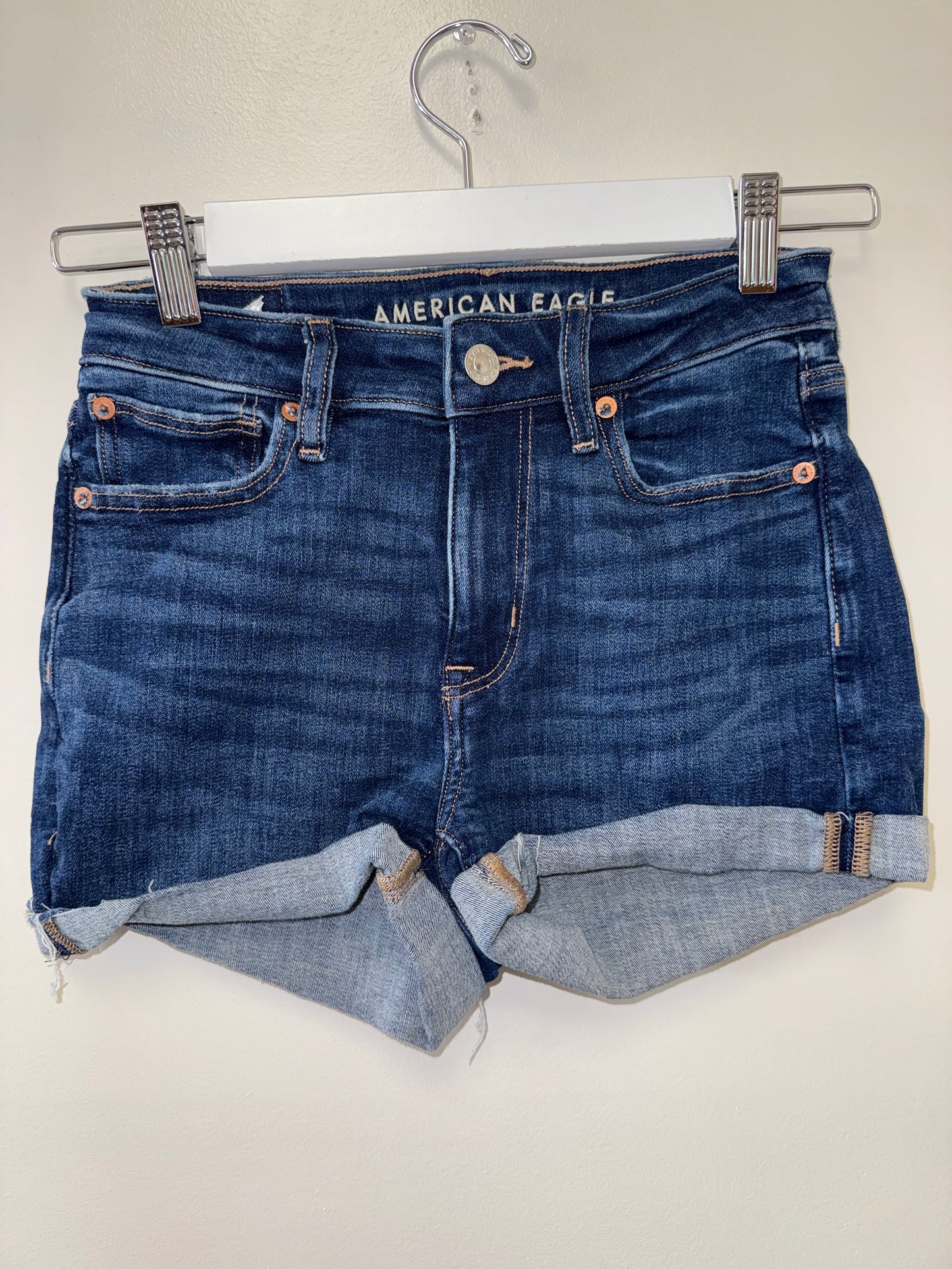 American Eagle (0) Denim High V-Rise Shortie Jean Shorts with Next Level Stretch