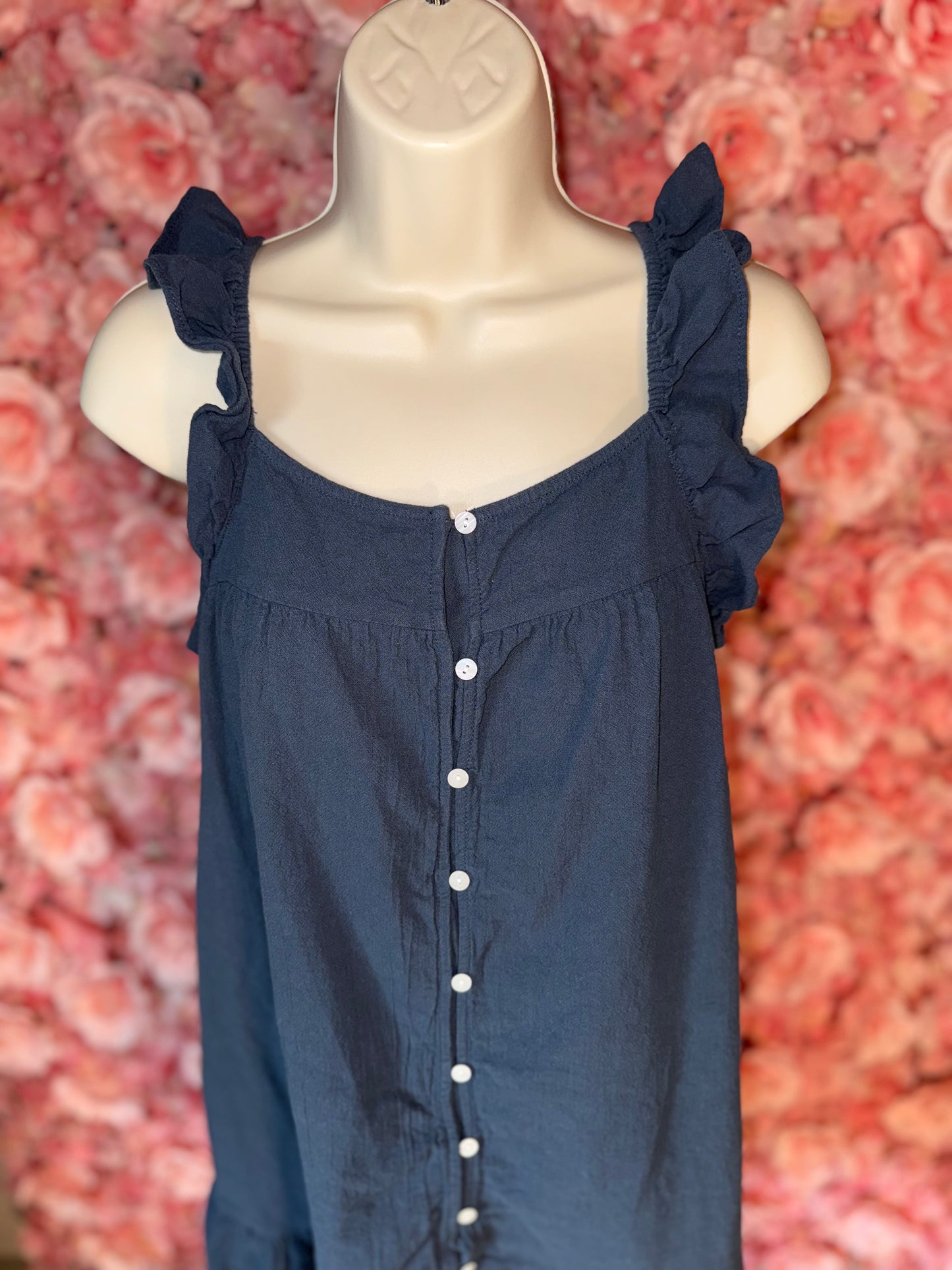 Universal Threads (XS) Blue Button Up Midi Dress with Ruffle Straps