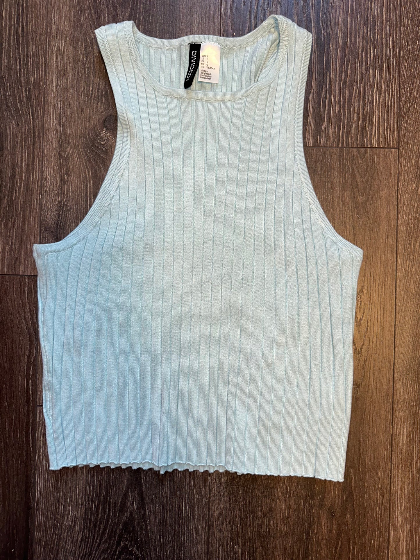 Divided (Large) Light Blue Ribbed Cropped Tank Top