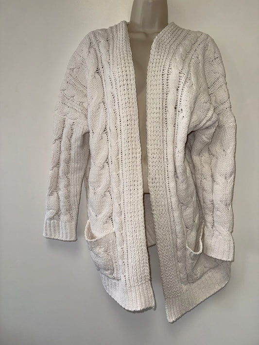 On The Road (Small//Medium) Cream Soft Cable Knit Open Sweater Cardigan