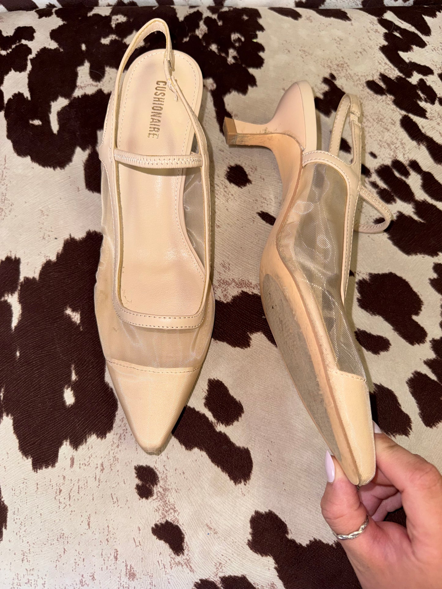 Cushionaire (8W) Nude Pointed Toe Mesh Slingback Kitten Heels