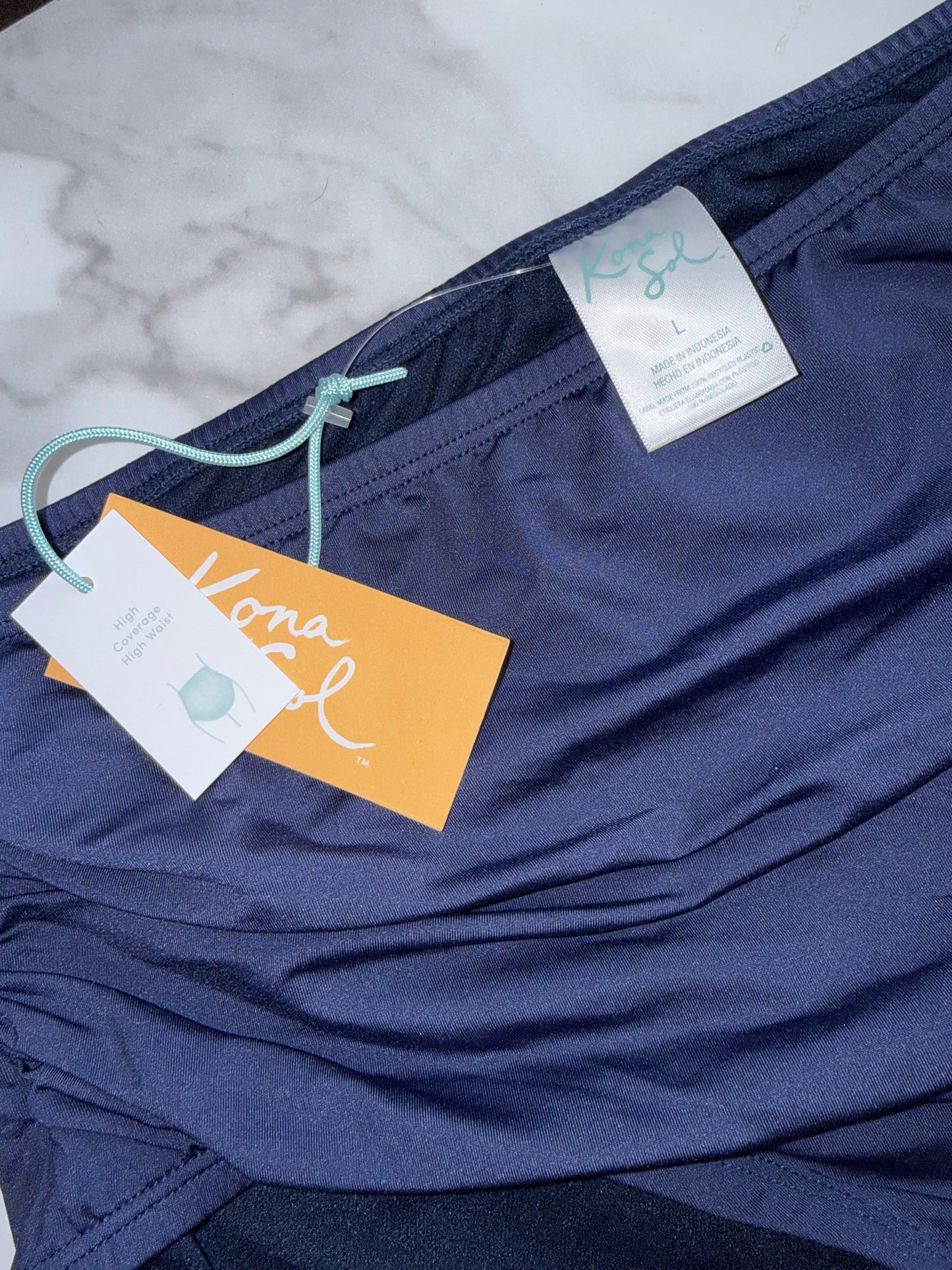 NWT Kona Sol (Large) Brand New Navy Blue High-Rise High Coverage Bikini Bottoms