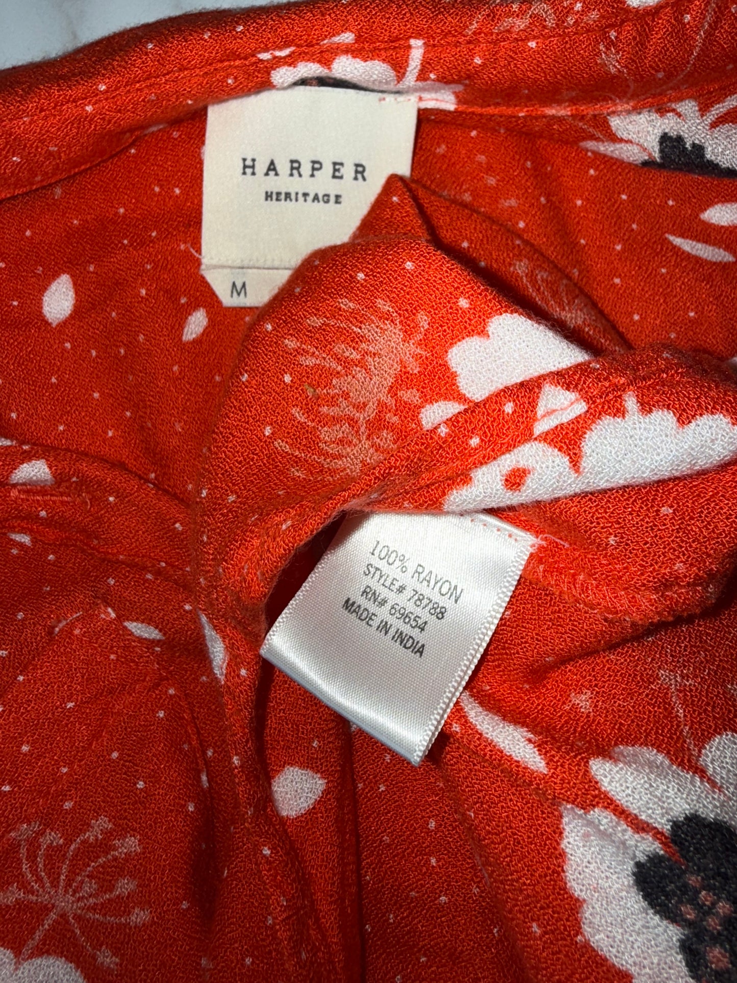 Harper Heritage (Medium) Orange Button Up Floral Blouse