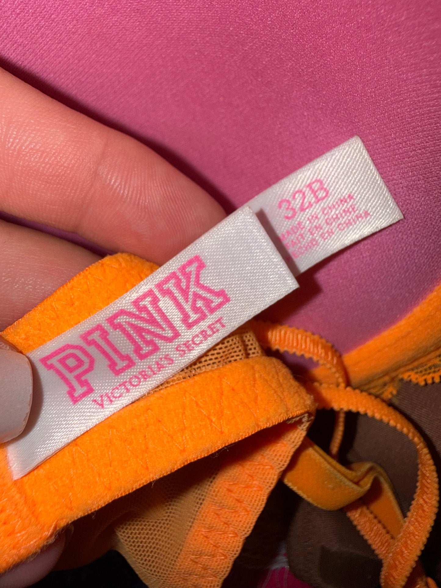 PINK Victoria's Secret (32B) Neon Orange Date Push Up Bra