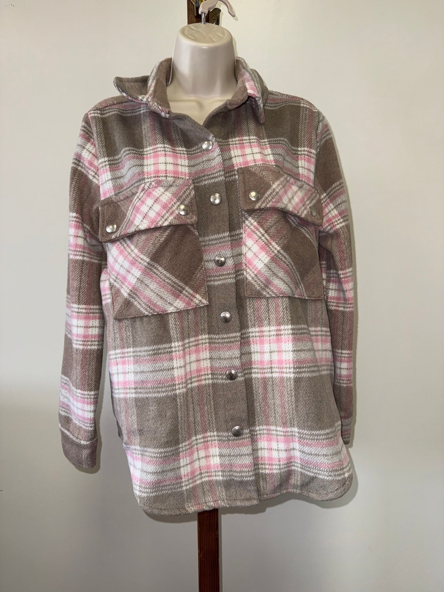 BLANKNYC (XS) Brown/Pink Plaid Button Up Shacket Coat